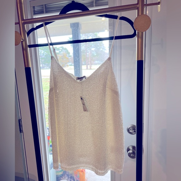 Express Sequin Cami Womens M White VNeck Tank Top Adjustable Straps NWT - Picture 5 of 7